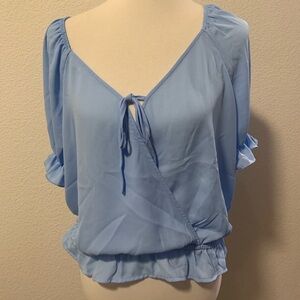 Tamera Blue Puff Sleeve Blouse with Tie Front